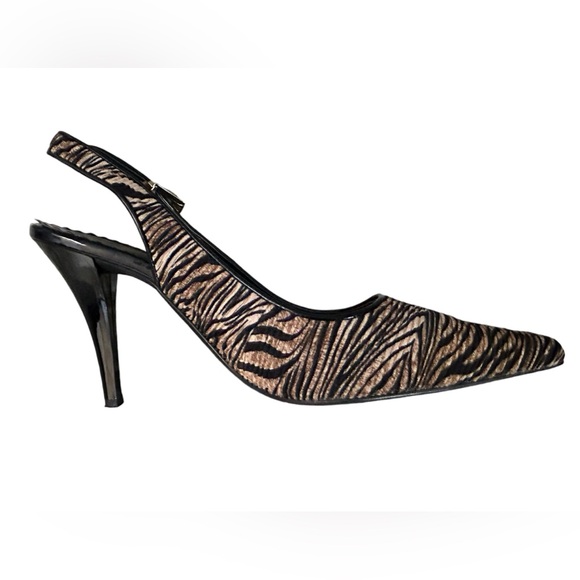 NWOT J Renee Tiger Print Black/BrownTan Pleated Fabric Slingback Heels Size 9 - Picture 5 of 14